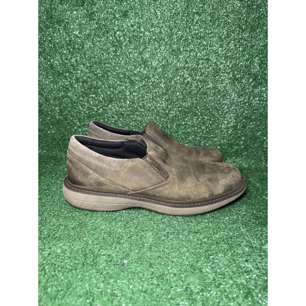 Merrell World Vue Moc Men Size 9 Casual Slip On Shoe Brown Oiled Leather Sneaker